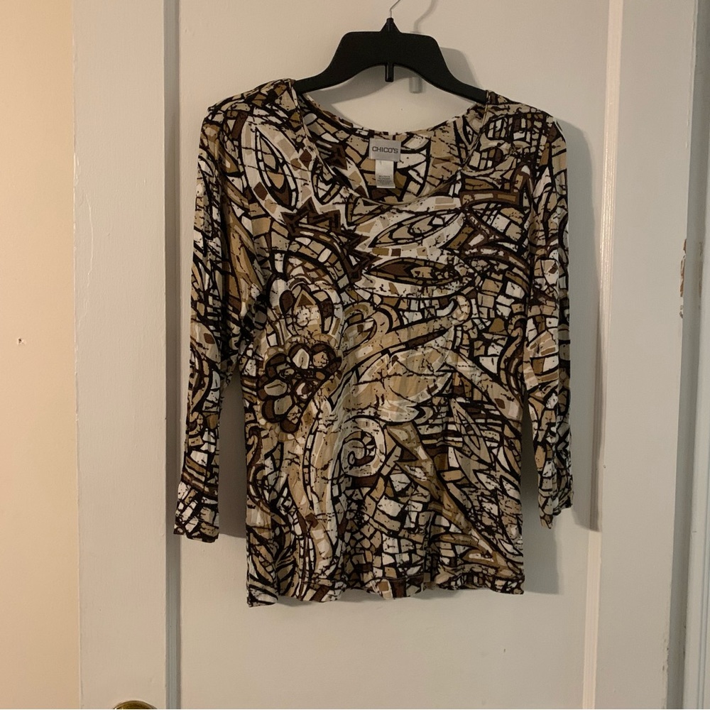 Chico's Earth Tone 3/4 Sleeve Top